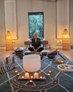 janet with crystal sound bowls